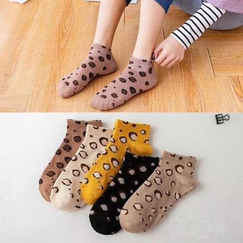 10 pieces = 5 Pairs/lot Latest Cotton Women Leopard Grain Elegant Socks Cute Happy Animal Fur Spring Summer Short Ankle sox