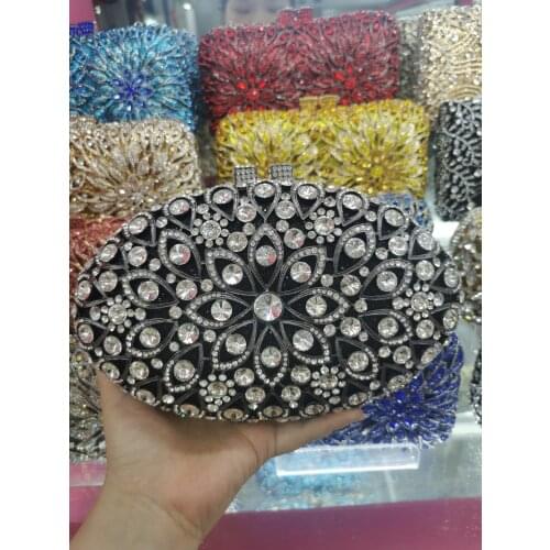 XIYUAN Novelty Women Grey/Gold Clutch Crystal Evening Bags Hard Case Metal Minaudiere Rhinestone Handbags Wedding Party Purse