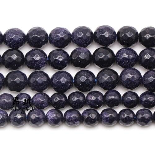 New Fctory Price Natural Faceted Dark Blue Sand Stone Round Loose Beads 4 6 8 10 12 MM Pick Size For Jewelry Making 16" Strand