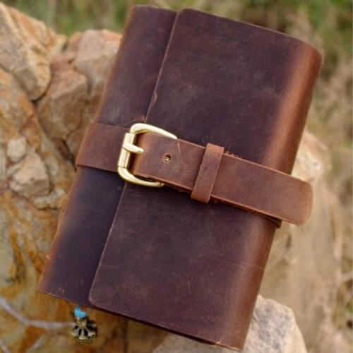 Handmade cowhide leather notepad tsmip diary doodle book blank kraft paper notebook