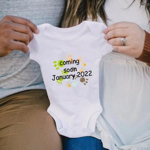 Baby Announcement Pregnancy Bodysuit Baby Coming Soon January 2022 Infant Baby Boy Girl Short Sleeve Jumpsuit Onesies Clothes