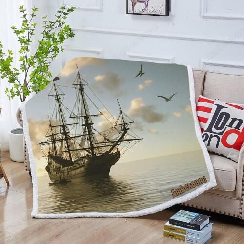 Sailboat Against A Beautiful Landscape Sherpa Blanket for Kids Sea and Ship Colorful Plush Throw Blanket Sofa Thin Quilt