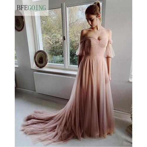 Tulle Sweetheart Off The Shoulder Bridal Gowns Floor-Length A-Line Wedding Dresses Chapel Train Custom Made