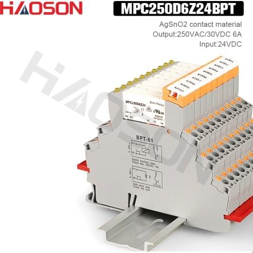 10pcs MPC250D6Z24BPT Plug-in Spring Connected Industrial Relay 24V Input 250VAC 30VDC 6A Output Ultra-thin Voltage Relay Module