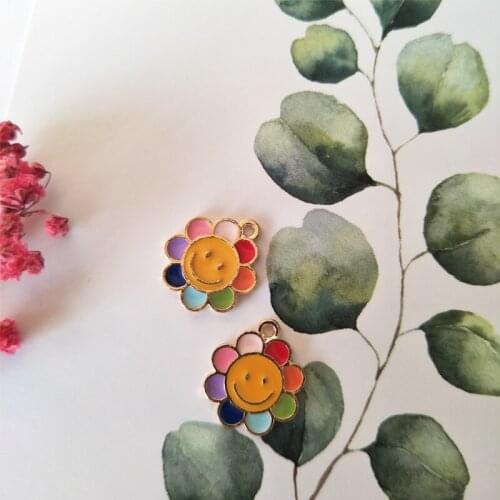 20pcs Sunflower Charm Enamel Metal Charms For Jewelry Making Fashion Earring Flowers Pendants Necklace Bracelet Floating 17x19mm