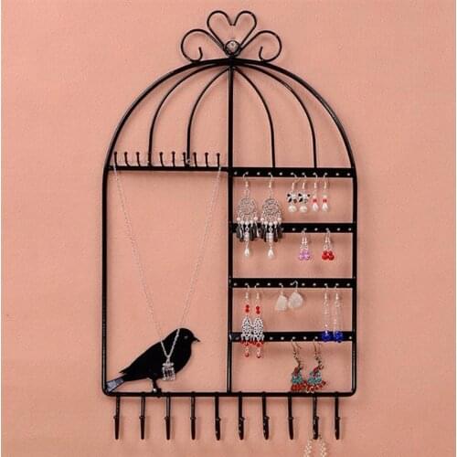 Wrought Iron Creative Birdcage Shape Hanging Jewelry Rack Creative Bird Decoration Large Capacity Earring Holder Necklace Hanger