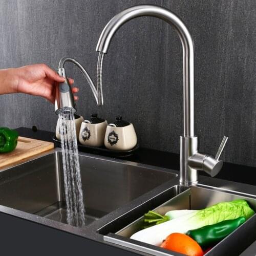 Faucet Polished Chrome Kitchen Pull Down Sprayer Spout Mixer Tap 360 Degree Swivel Pipe ABS Filter Bubbler Kitchen Faucet