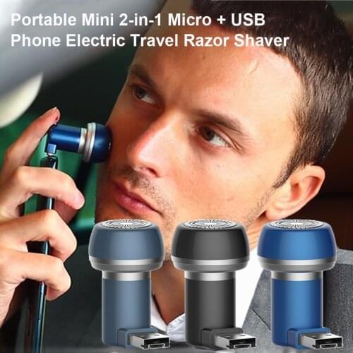 Portable Travel Electric Rotary Razor Hair Removal Mini Shaver for Men Women USB+Micro USB 2 in 1 Mobile Phone Razor