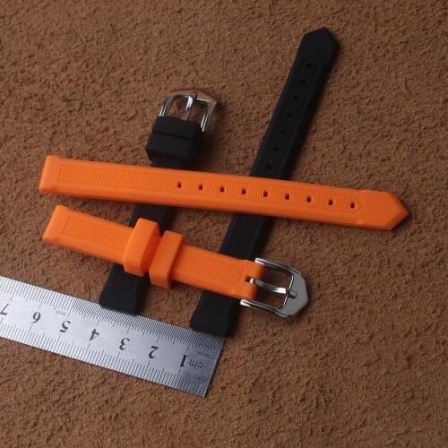 12mm 14mm 16mm 18mm Silicone Rubber Watchbands strap with silver pin buckle stainless steel polished Orange accessories for lady
