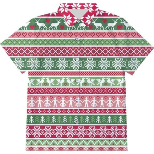 IFPD EU size Funny Christmas 3D printed button shirts Men Xmas Casual Cartoon pixel style Party Short Sleeve shirts plus size