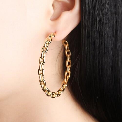 New Style Plating Gold Black Metal Copper Chain Personality Big Round Earrings Fashion Female Gift For Womens Fashion jewelry