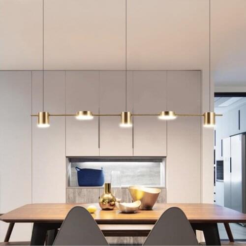 Modern simple restaurant Pendant Lights 3 5 6 heads black gold strip Lamp For bar table dining room study hang light Fixture