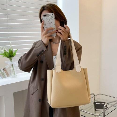 Women Bag Designer Bucket Underarm Bag Shoulder Bag Female Handbag Retro Fashion PU Leather 2021 New All-match High Capacity