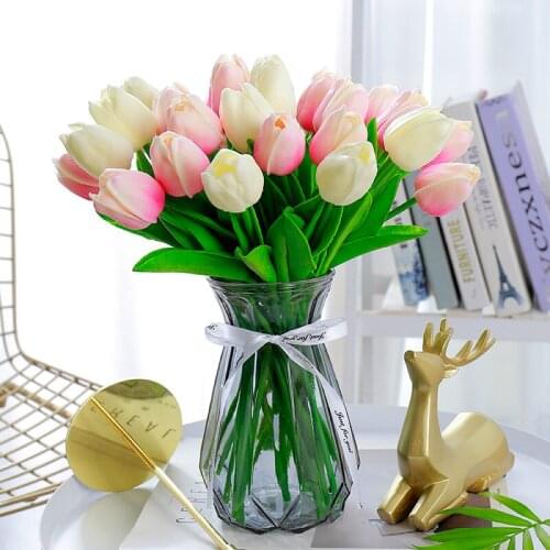 Tulips Artificial Flowers Pink Gold White PU Real Touch for Home Garden Decoration Fake Latex Bouquet Wedding Use
