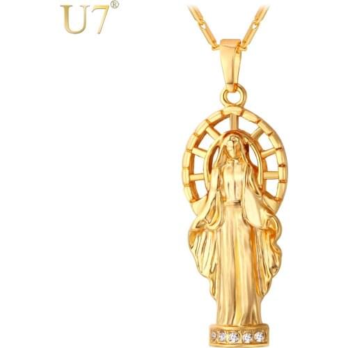 U7 Catholic Necklaces For Men/Women Silver/Gold Color Chain & Pendant Religious Mother Virgin Mary Jewelry Christmas Gifts P595