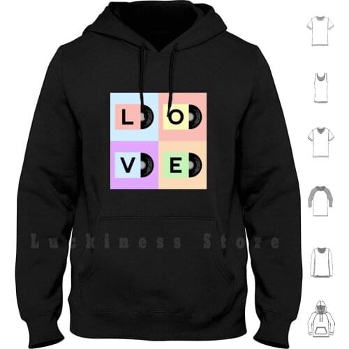 Vinyl Cover With Love Word Hoodie Long Sleeve Vinyl Record Cover Template Mockup Pastel Colorful Pop Art Flat Vector