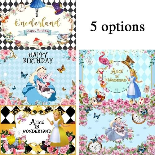 Sensfun Alice in Wonderland Theme Photography Background Baby Girl Birthday Party Photo Backdrops Vinyl Studio Props Photophone