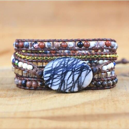 2021 Vintage wrap Bracelets natural stone charm Woven Multilayer Boho Bracelet Handmade Jewelry Dropshipping