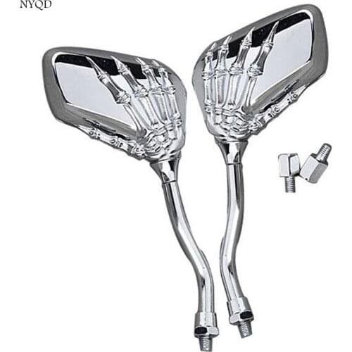 2PCS motorcycle rearview mirror universal chrome skeleton skeleton hand claw sideview mirror for Kawasaki Yamaha
