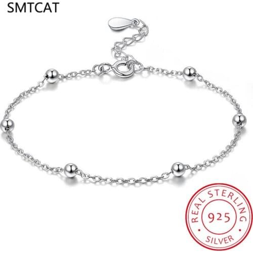 SMTCAT Real 925 Sterling Silver Bracelet Spacer Bead Chain Minimalist Fine Silver Jewelry For Women Hot Selling Birthday Gift