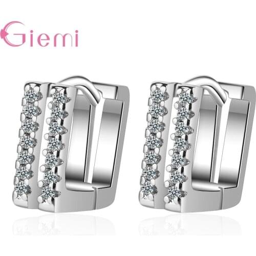 Brilliant Trendy Women 925 Sterling Silver Hoop Earrings Square Hollow Piercing Cubic Zirconia Earring Rhinestone Jewelry
