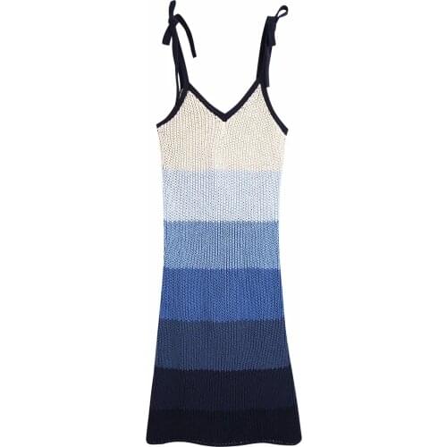 Za New Sexy Suspenders Low Chest Open Back V Neck Retro Stripe Stitching Mini Dress Suspender Party Skirt Women XITIMEAO