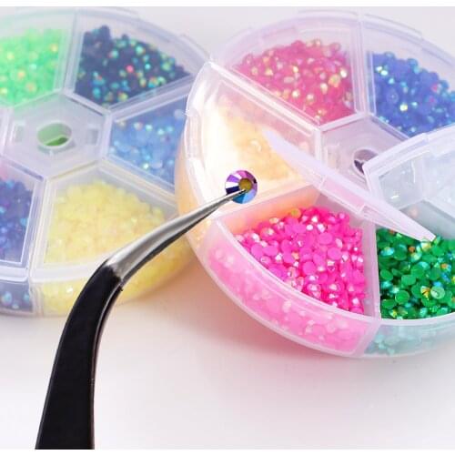 1Box 3-4mm Jelly Nail Rhinestones Mixed Color Flat Back Cabochon Resin glitter Charms Accessories DIY Nail Art Decor Strass Gems