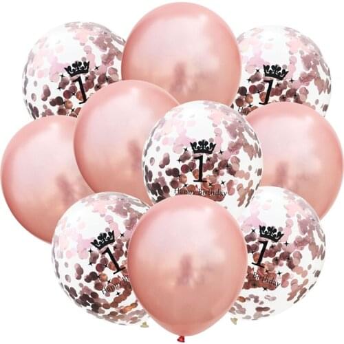 10pcs 12inch Boy Girl First Birthday 1 Year Old Transparent Latex Confetti Balloon Baby Birthday Party Baby Shower Home Decor