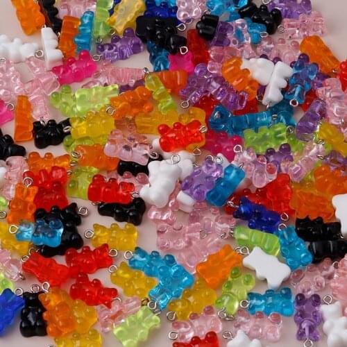 10pcs 22X11mm Candy Color Gummy Mini Bear Charms For Making Cute Earrings Pendants Necklaces DIY Creative Jewelry Finding