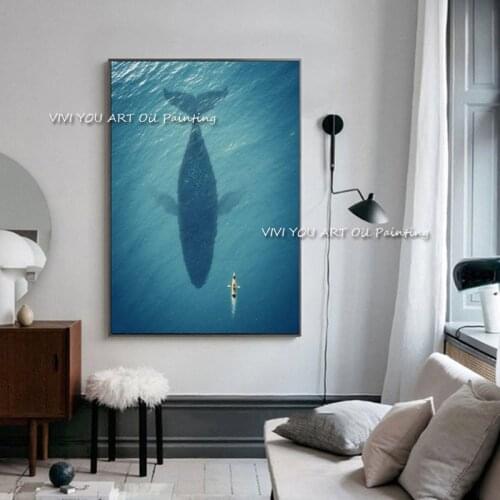 100% Handmade Whale Ocean Wall Oil Paintings Blue Beach Scandinavia Sea Large Size Landscape Wall Art Pictures Home Decoration