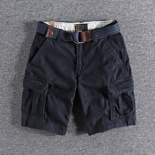 2021 American fashion heavyweight woven cotton tooling casual shorts mens summer versatile loose straight tube solid wear 0995