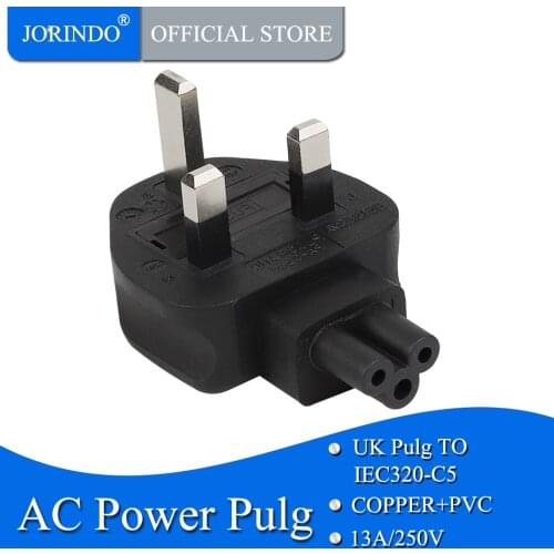 JORINDO UK 3-Prong Male to IEC 320 C5 AC Power Adapter,UK TO IEC320 C5 conversion plug,PVC Material