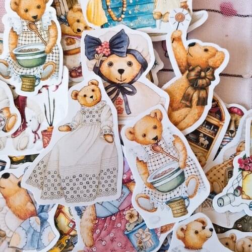 40pcs Cute Bear Dress Stickers Junk Journal Planner Stickers Scrapbooking Decorative Sticker DIY Photo Albums