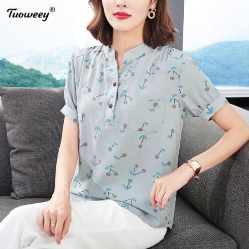 4XL Fashion Woman Blouses 2021 Spring short Sleeve Women Shirts floral Blouse Shirt Office Work Wear Womens Tops And Blouses