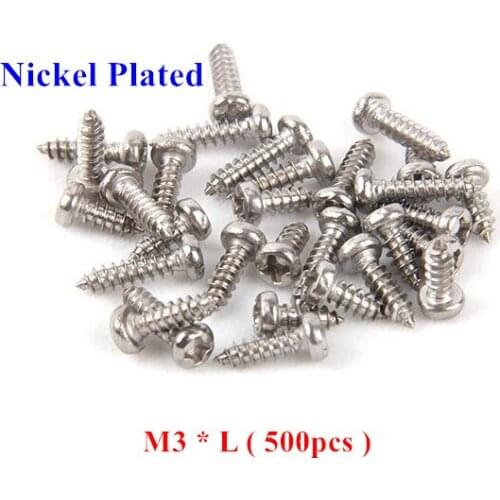 500pcs M3*4/6/8/10/12/16/20/25mm PA Phillips Pan Head Self Tapping Screws Carbon steel Nickel Plated Laptop wood tapping screw