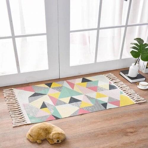 60X90CM Nordic Style Floor Rug Carpet Home Decoration Handmade Cotton With Tassels Carpet Bedroom Rug High Quality INS Rugs
