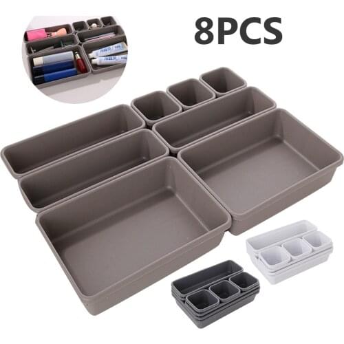 8PCS Kitchen Drawer Organizer Box Plastic Cutlery Storage Trays Cupboard Cabinet Storage Organizer Kitchen Accessories