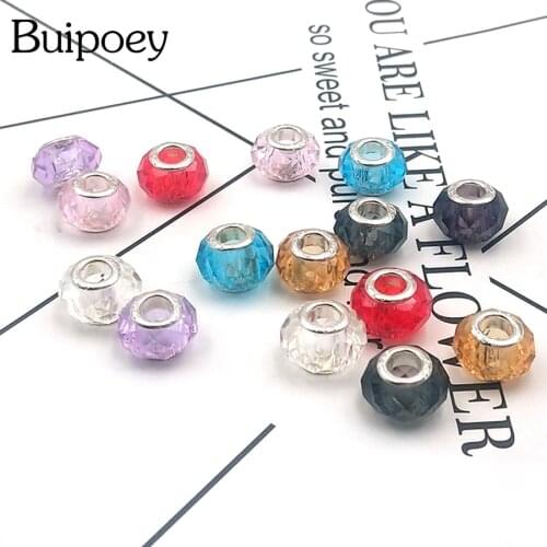 Buipoey 2pcs Colors Crystal Large Faceted Beaded Charm Fit Brands Bracelet Necklace For Women Original DIY Jewelry Accessories