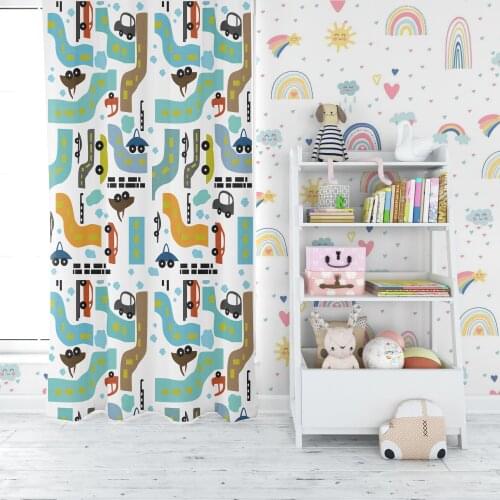 Digital Printed Childrens Room Anti-Allergic, Easy To Clean Cornice and Rustic Rod Compatible Backdrop Curtain