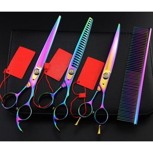 Custom 4 kit pet 8" Professional pet grooming scissors Cutting scissor & curved scissor & thinning Shears for dog grooming
