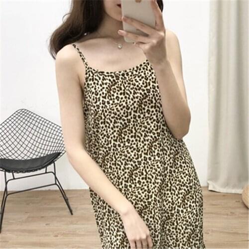 Quality Loose Womens Dresses For Summer Dress Casual Leopard ladies Sling long Dress fashion Print Female Dress T75