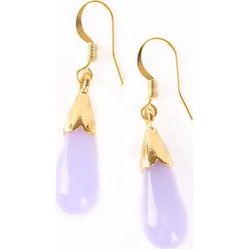Natural Purple Jade Gemstone Drop Earrings Luxury Jewellery Earings for Women Natural Stone Earrings