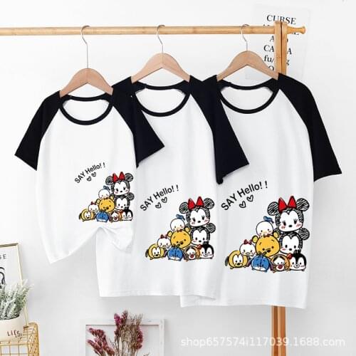 Summer Family Matching Outfits Mother Dad Kids T-Shirt Family Clothes Child Tops Girls Minnie T-Shirt Boys Mickey T-Shirt