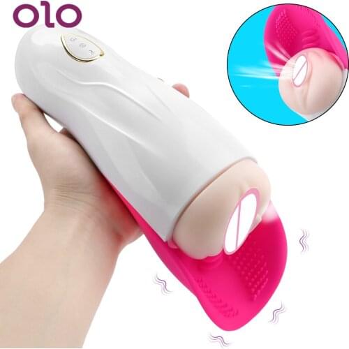 OLO Artificial Vagina Aircraft Cup Male Masturbation Cup Glans Stimulate Massager Tongue Licking Penis Training Sucking Vibrator