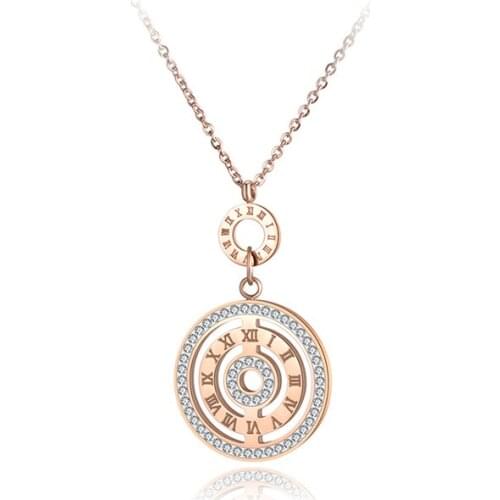 Clay AAA Zircon Stainless Steel Pendant Necklace Rose Gold Roma Numbers Circles Chokers Necklaces For Women N19045