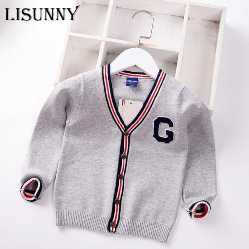 LISUNNY Boys Cardigan Sweater 2021 Spring Autumn Children Knitted jacket Striped V-Neck Baby Clothes Kids Sweaters Coat 2-7y