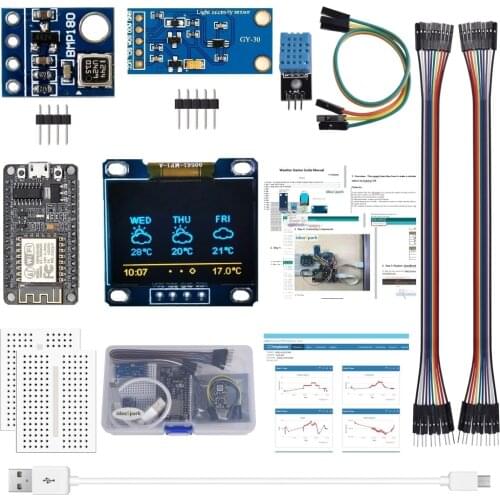 ESP8266 Weather Station Kit with Temperature Humidity Atmosphetic Pressure Light Sensor 0.96 Display for Arduino IDE IoT Starter