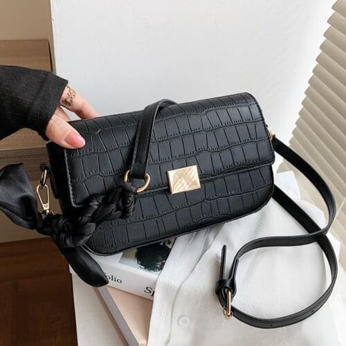 Small Square Flap Shoulder Bags for Women High Quality Pu Leather Handbag Scarves Messenger Bag Lady Stone Pattern Crossbody Bag