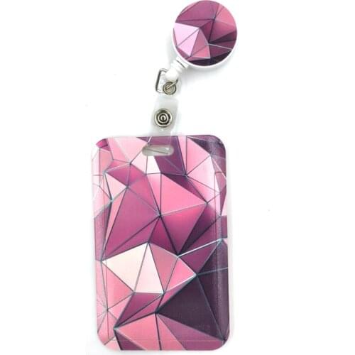 Pink Lattice Pattern Cute Card Cover Clip Lanyard Retractable Student Nurse Badge Reel Cartoon ID Card Badge Holder accessories