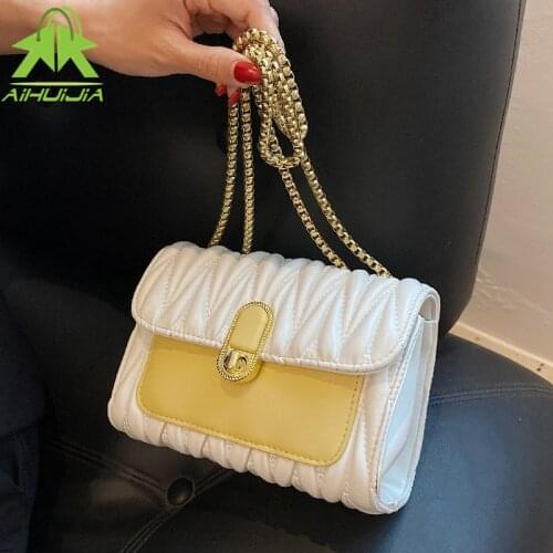 Fashion Chain Women Handbag Luxury Designer Color Matching Pleated Shoulder Bags New All-match Female Messenger Small Square Bag